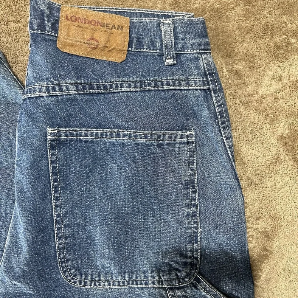 Vintage 90s London Jean Size 10 Tall Carpenter Denim Wide Leg Made in USA Blue